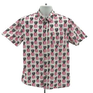 VSTR Premium Pink Black Pineapple Button Shirt Mens Medium